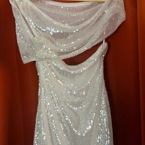 Superdown Asymmetrical White Sequin Dress